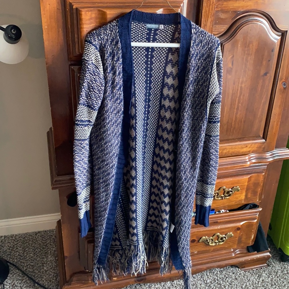 Duster cardigan size small navy and gray